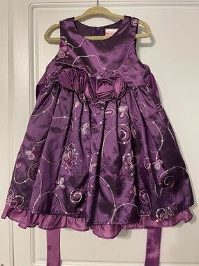 Nannette Purple Satin Floral Rosette Party Dress